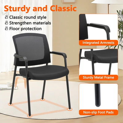 Office Reception Guest Chair Mesh Back Stacking with Ergonomic Lumbar Support and Thickened Seat Cushion for Waiting Conference Room Black 4 Pack