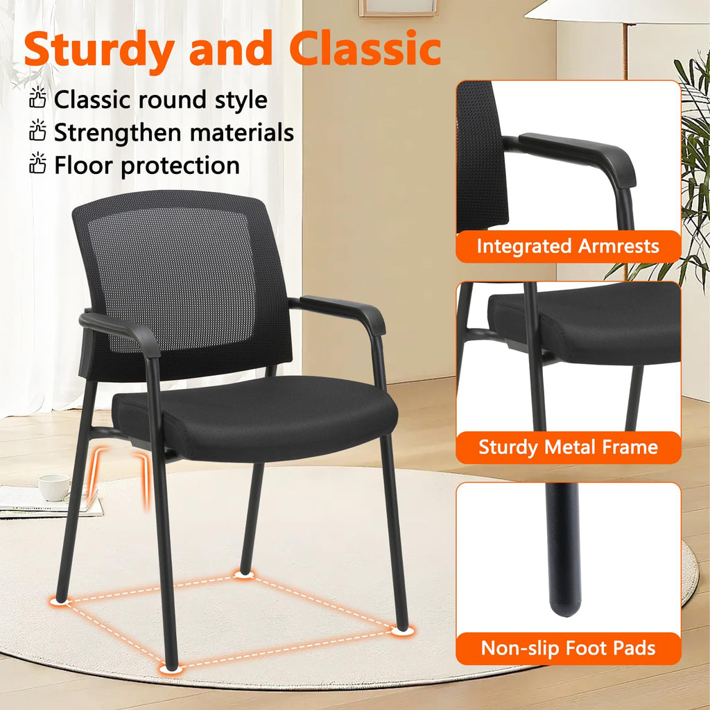 Office Reception Guest Chair Mesh Back Stacking with Ergonomic Lumbar Support and Thickened Seat Cushion for Waiting Conference Room Black 2 Pack