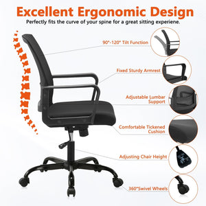 Ergonomic Rolling Mesh Desk Chair with Executive Lumbar Support and Adjustable Swivel Design for Home Office Computer Black 20 Pack