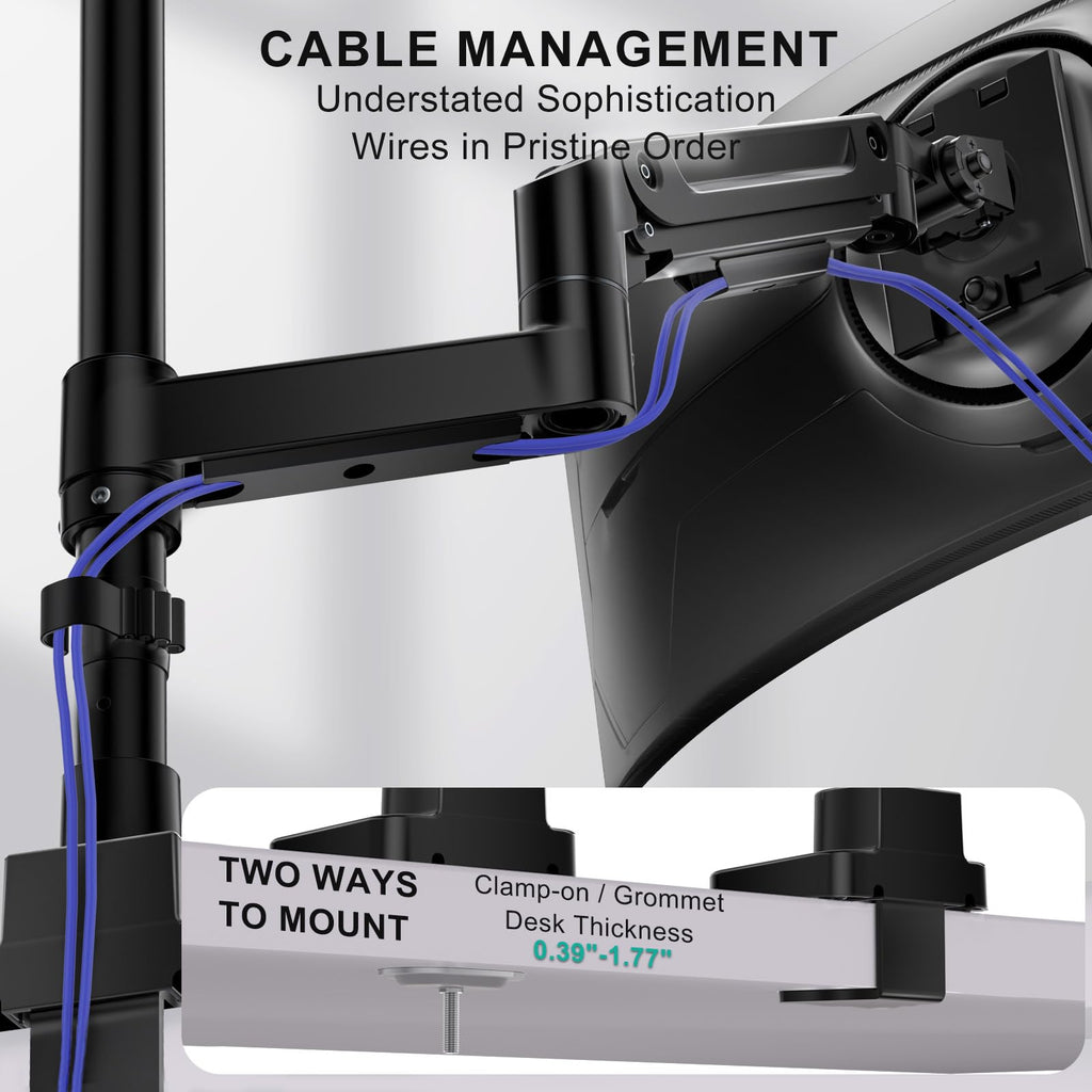 Heavy Duty Monitor Arm Desk Mount for 13-43 Inch Ultrawide Screens, Single Monitor Arm with Full Motion Tilt, Swivel, Rotation, Holds up to 44 lbs, C-Clamp Mount for VESA 75/100mm (GSDM001-P)