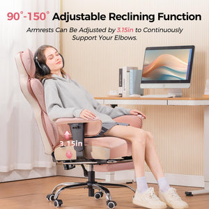 Big and Tall Gaming Chair 400lbs Heavy Duty Office Chair with Foot Rest & Ergonomic Pocket Spring Lumbar Support, High Back 3D Saddle Shaped Cushion for Back Pain Relief, Pink