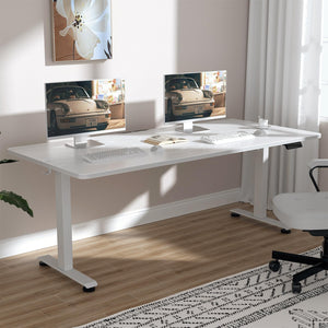 63x23.6 Inch Large Electric Standing Desk, Heights Adjustable,Sit to Stand Up, Work Home Office Computer Table for Walking Pad, Wooden Desktop Desks, White