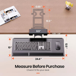 Upgraded Ergonomic Keyboard Tray Under Desk, Adjustable Sliding Keyboard Platform Holder, Keyboard Stand with Wrist Rest & Storage Drawer for Home, Office and Gaming, 24.4
