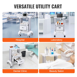 Medical Trolley Storage Cart with Removable Drawer, Rolling Lab Tray Cart with Wheels for Ultrasound, Dental Clinic, Lab, Beauty Salon, Office
