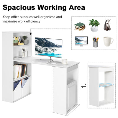 White Computer Desk with Bookshelf, Writing Study Desk with Storage Shelves & CPU Stand, Modern Compact Computer Workstation for Home & Office, Space-Saving Design