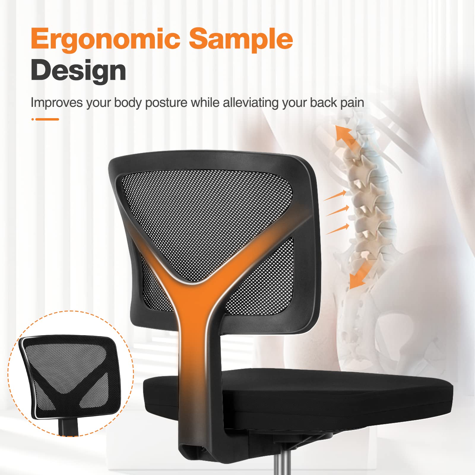 Small Office Desk Chair, Ergonomic Low-Back Mesh Rolling Work Swivel Chairs with Wheels, Armless Comfortable Seat Lumbar Support for Home, Bedroom, Study, Student, Adults,Classic Black