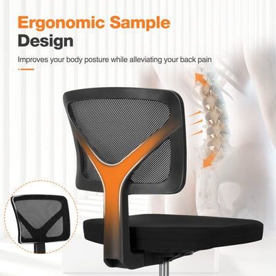 Small Office Desk Chair, Ergonomic Low-Back Mesh Rolling Work Swivel Chairs with Wheels, Armless Comfortable Seat Lumbar Support for Home, Bedroom, Study, Student, Adults,Classic Black
