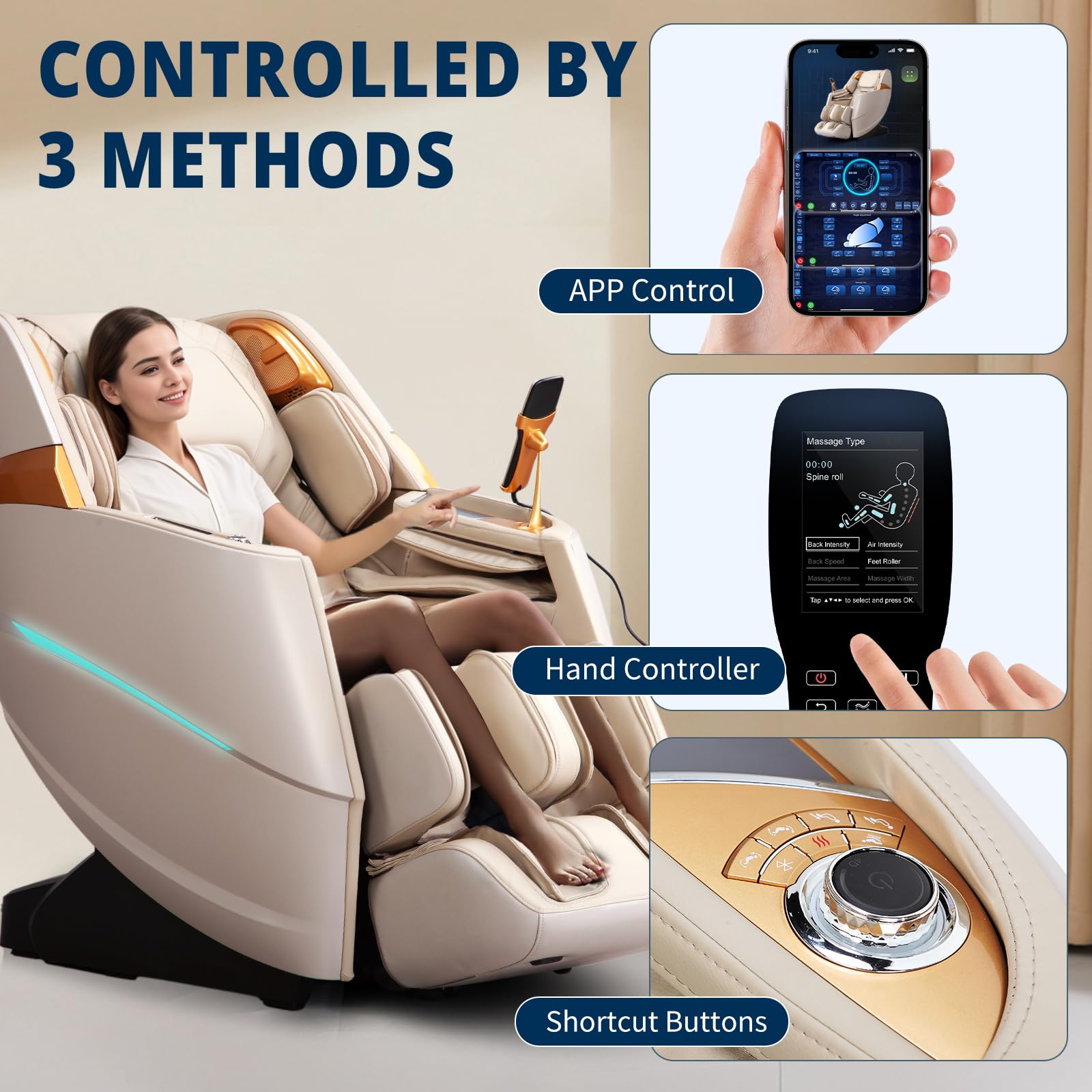 4D Massage Chair Full Body Zero Gravity Recliner - 55“ SL-Track,20 Auto Modes,11 Massage Technique,40 Airbags Massage,with Yoga Stretch,APP Control,Negative Oxygen lons（Beige）