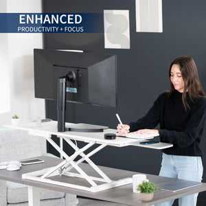 48 inch Desk Converter, K Series, Height Adjustable Sit to Stand Riser, Dual Monitor and Laptop Workstation with Wide Keyboard Tray, White, DESK-V048KW