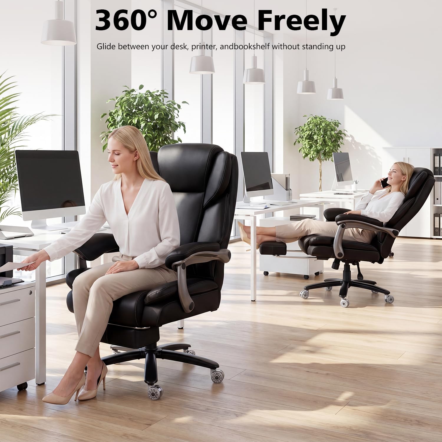 500lbs Heavy Duty Comfy Office Chair, Reclining Big and Tall Office Chair for Heavy People, High Back Executive Chair with Adjustable Lumbar Support,Pocket Spring Cushion