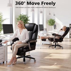 500lbs Heavy Duty Comfy Office Chair, Reclining Big and Tall Office Chair for Heavy People, High Back Executive Chair with Adjustable Lumbar Support,Pocket Spring Cushion