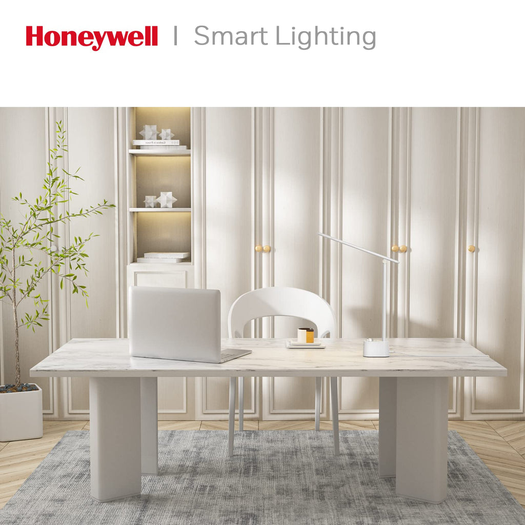 LED Desk Lamp with USB Charging Ports - Sunturalux™ HWT-H01 Stepless Dimmable Eye Caring Table Lamp for College Dorm Home Office, Foldable Small Bedside Lamp for Bedroom with Base White