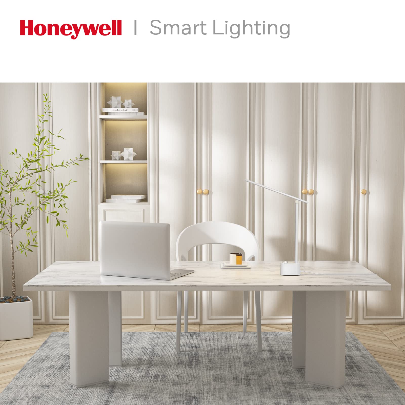 LED Desk Lamp with USB Charging Ports - Sunturalux™ HWT-H01 Stepless Dimmable Eye Caring Table Lamp for College Dorm Home Office, Foldable Small Bedside Lamp for Bedroom with Base White