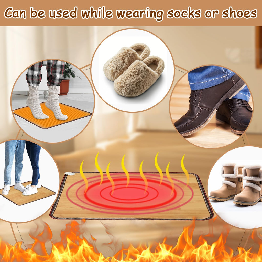 PVC 110V Heated Floor Mat Heater for Foot Warmer Under Desk 22 x 20 Inch Electric Heating Pad Energy Saving Carpet Pad Indoor Floor Heated Rug for Home Office Bathroom House Brown