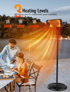 Outdoor Heaters for Patio, 12H Timer&3 Heat Level, IP54 Waterproof Electric Heater,1500W Infrared Heating Covers 300Sq.ft, Tip-Over Protection, Towel Bracket, Remote, 83