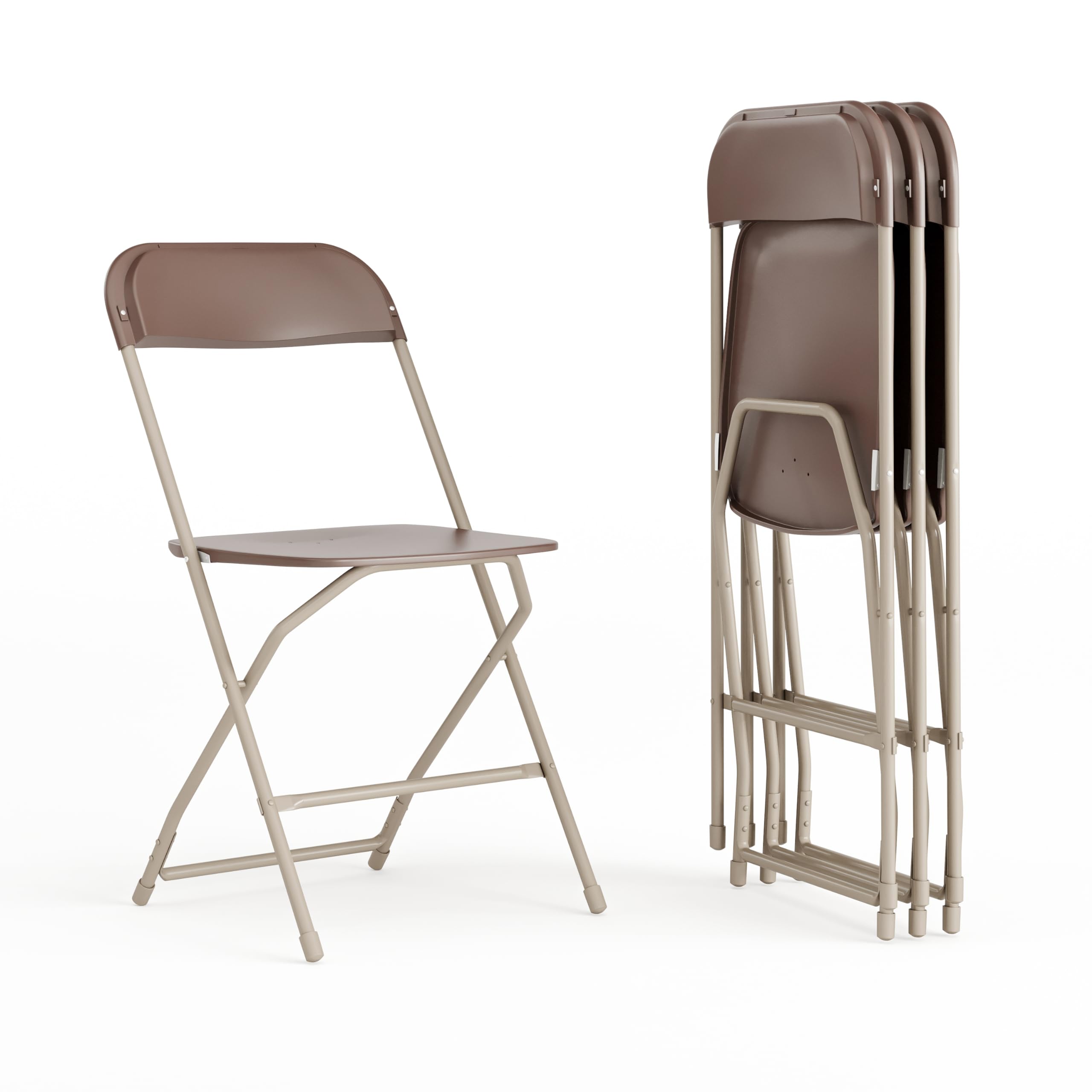 4 Pack Hercules Series Plastic Folding Chair - Brown - 650LB Weight Capacity Comfortable Event Chair-Lightweight Folding Chair