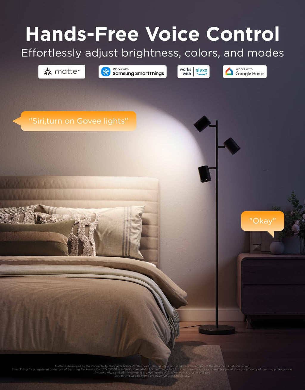 Tree Floor Lamp Compatible with Matter, 3 Rotatable Lights with LuminBlend Technology, Standing Lamp with 64 Dynamic Scenes, Music Sync, Ideal Floor Lamp for Living Room, Bedroom, Office