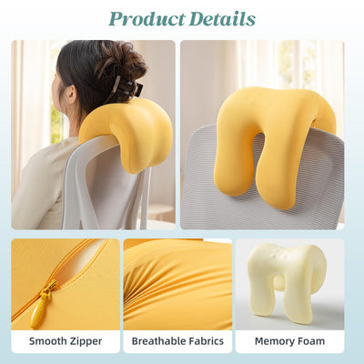 Office Chair Neck Pillow, Memory Foam Ergonomic Nap Pillow Office Chair Headrest Accessory, Neck Support Pillow Ideal for Office and Gaming, Yellow