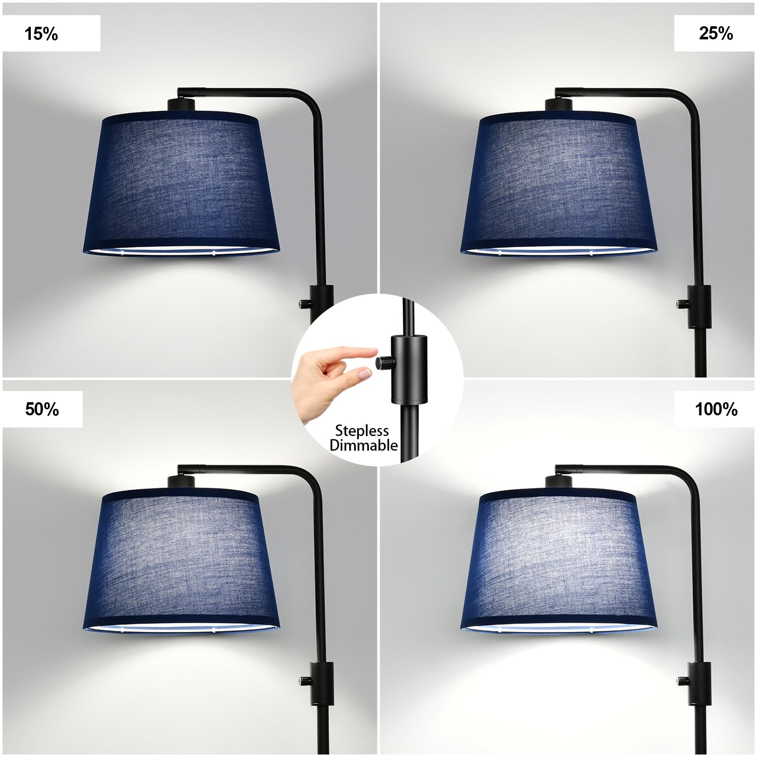 【Upgraded】 Dimmable Floor Lamp, 1000 Lumens LED Edison Bulb Included, Modern Arc Standing Tall Floor Lamp for Living Room Bedroom Office Dining Room - Blue