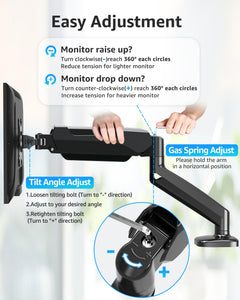 Single Monitor Desk Mount Holds Screen up to 32 inch, Height Adjustable Monitor Arm, Full Motion Computer Monitors Stand with Clamp/Grommet Base, VESA Mounts Fit 4.4-17.6lbs Computer, Black