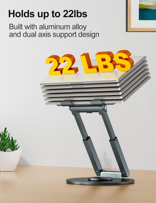 Laptop Stand for Desk with 360° Swivel Base, Sit to Stand, Height Adjustable, Portable Riser Holder for Good Posture, Compatible with MacBook Pro, All Laptops 10-17