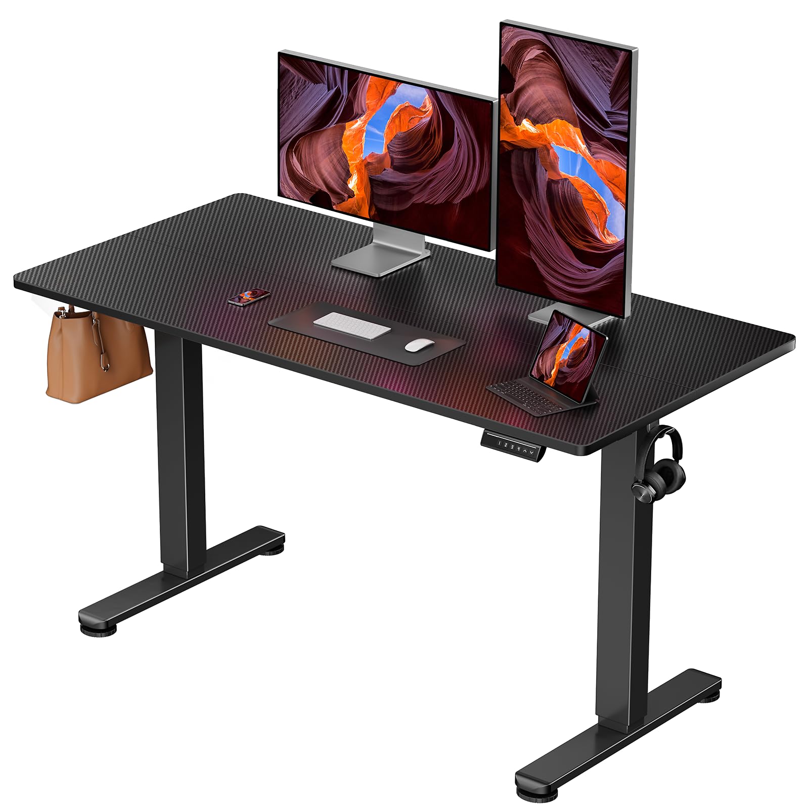 Height Adjustable Electric Standing Desk, 48 x 24 Inches Sit Stand up Desk, Memory Computer Home Office Desk, Carbon Fiber Black