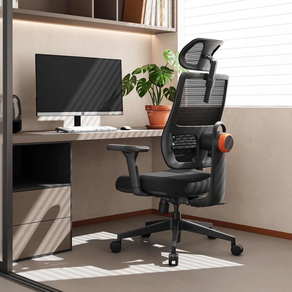 Ergonomic Office Chair with Adaptive Lumbar Support- High Back Desk Chair with Adjustable Headrest, 3D Armrest, Adjustable Seat Depth & Height, Home Office