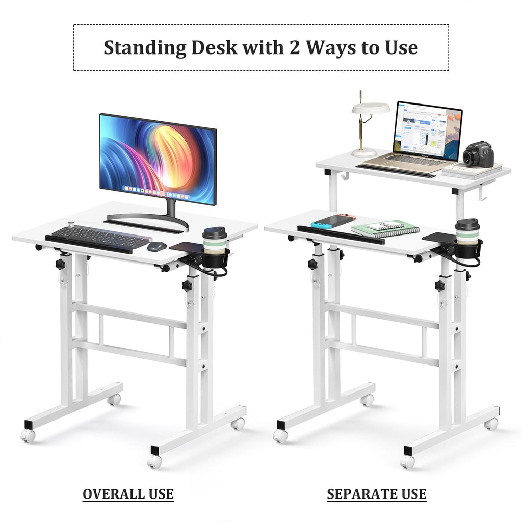 Small Standing Desk with Wheels, Mobile Stand Up Desk, Portable Standing Table on Wheels for Walking Pad, Rolling Computer Desk Adjustable Height, Tall Table