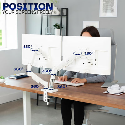 Dual Monitor up to 32 inches and 19.8 lbs per Screen, Mechanical Arm Desk Mount, Articulating Counterbalance, VESA Stand, Classic, White STAND-V002OW