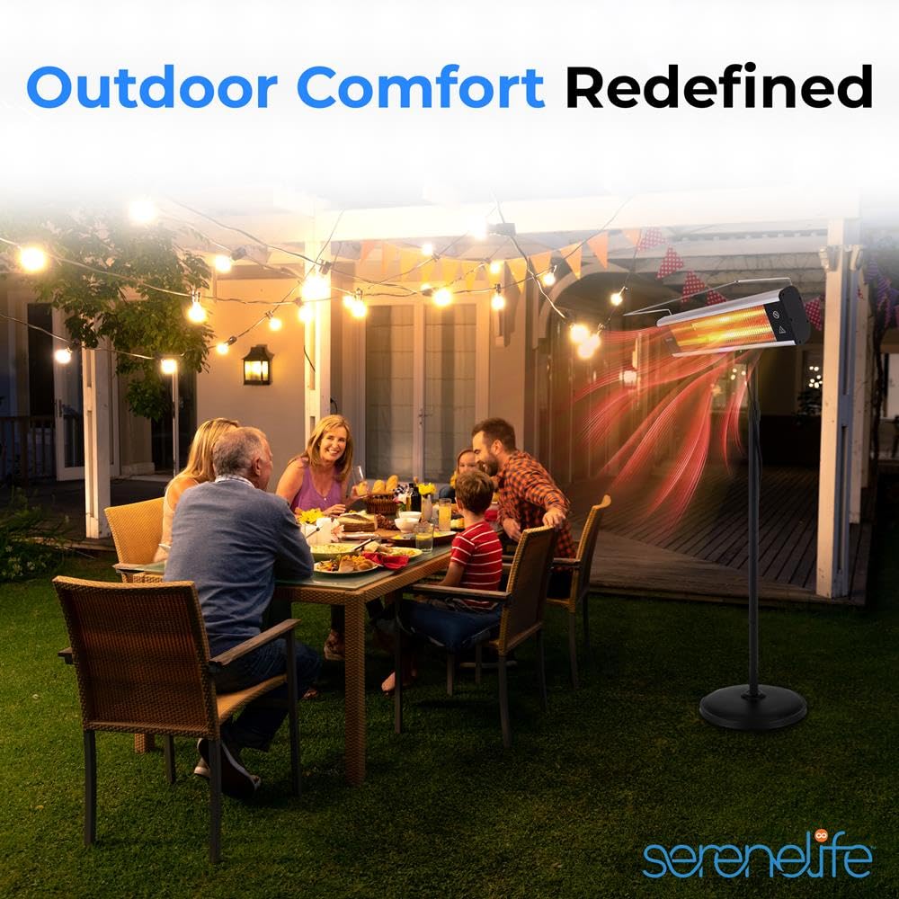 Infrared Patio Heater, Electric Patio Heater for Indoor/Outdoor Use, Portable Stand Heater with Remote Control, 1500 W, for Restaurant, Patio, Backyard, Garage, Decks (Black)