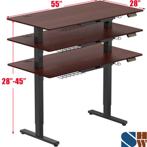55 x 28 Inches Electric Height Adjustable Standing Desk with Drawer and Memory Preset, Cherry