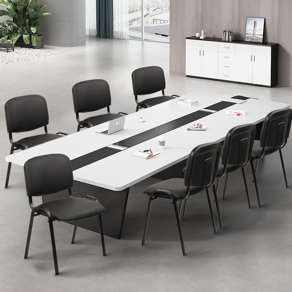 Black Set of 10, Stacking Conference Room Chairs No Wheels, PU Leather Waiting Room Chair Armless Stackable Office Guest Chair with Metal Frames for Reception Lobby Side Training School,