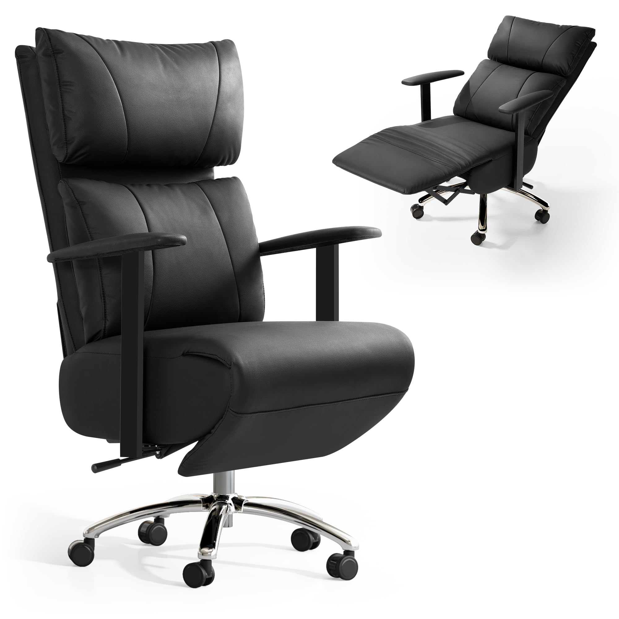Reclining Office Chair | 170° Ergonomic Leather Chair with Adjustable Headrest, Footrest & 420lb Capacity