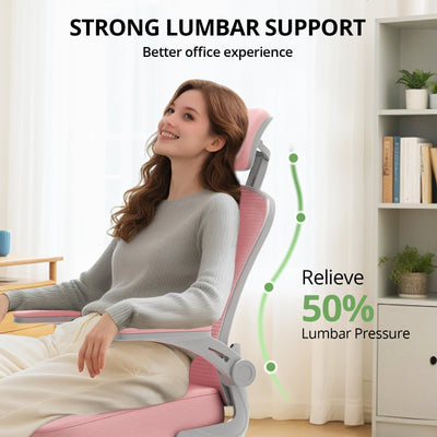 Office Chair Ergonomic Desk Chair, 330LBS Capacity, High Back Computer Design for Long Hours Comfort, Rolling Swivel Executive Task for Home Office with Flip-up Armrests, Grey Pink