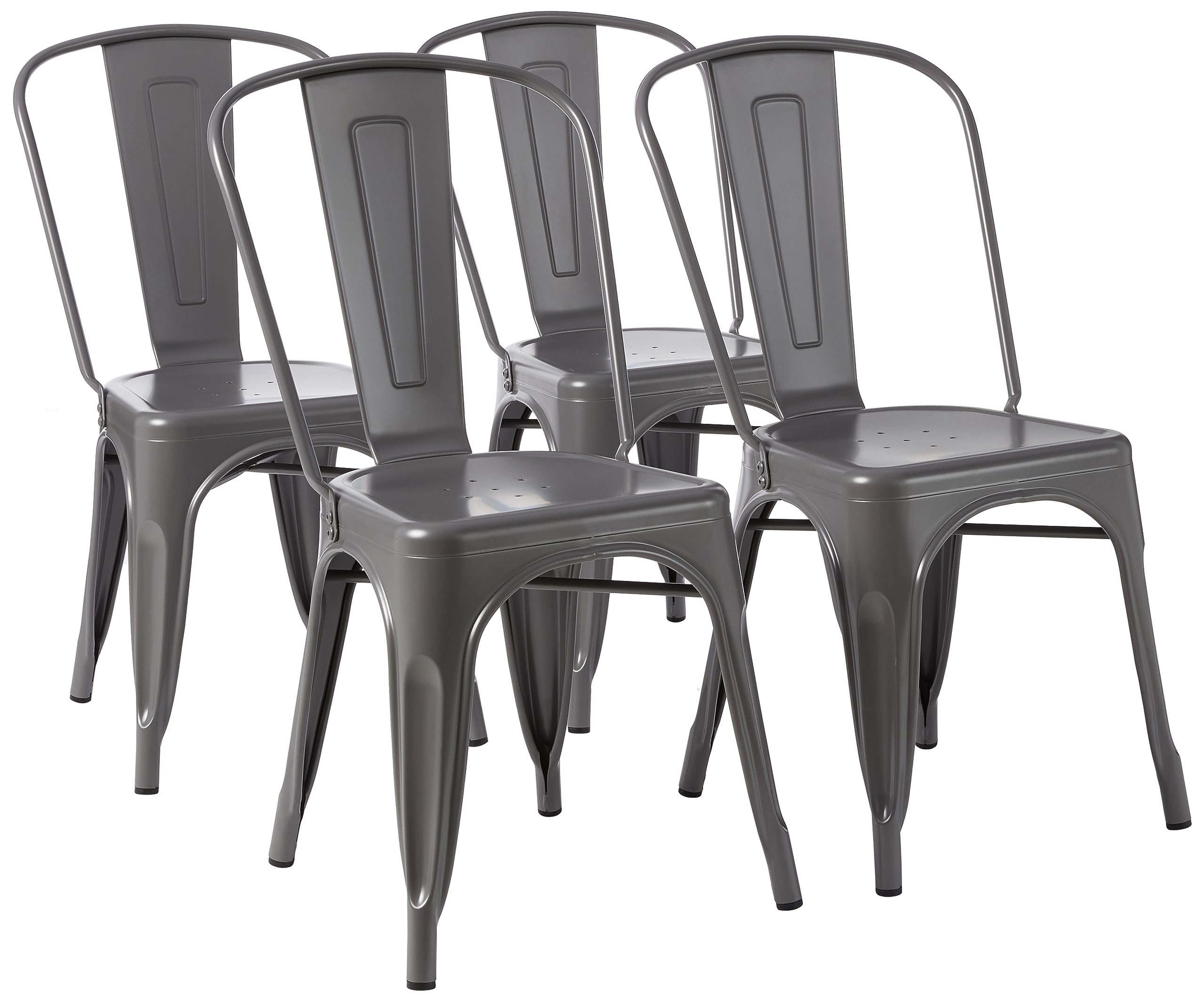 Metal Dining Chairs, Easy to Assemble, Indoor/Outdoor, Stackable, 330-Pound Capacity, Dark Gray, 4-Pack, 20.1 x 17.1 x 33.5 inches