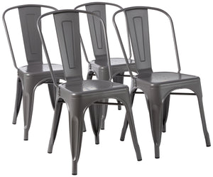 Metal Dining Chairs, Easy to Assemble, Indoor/Outdoor, Stackable, 330-Pound Capacity, Dark Gray, 4-Pack, 20.1 x 17.1 x 33.5 inches