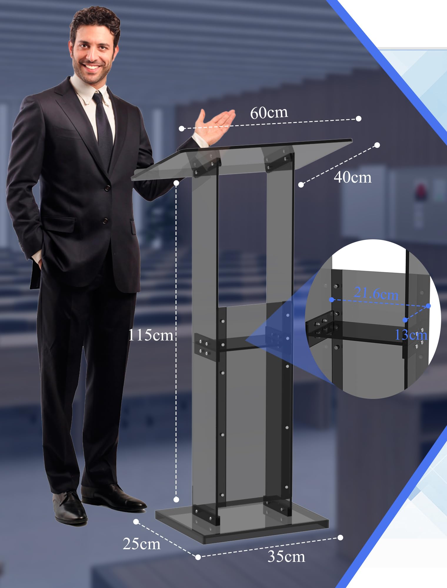 Podium Stand with Storage Shelf, 45.5" Modern Black Lectern with Reading Platform for Classroom, Weddings, Conference, Concert, Professional Presentation Podiums