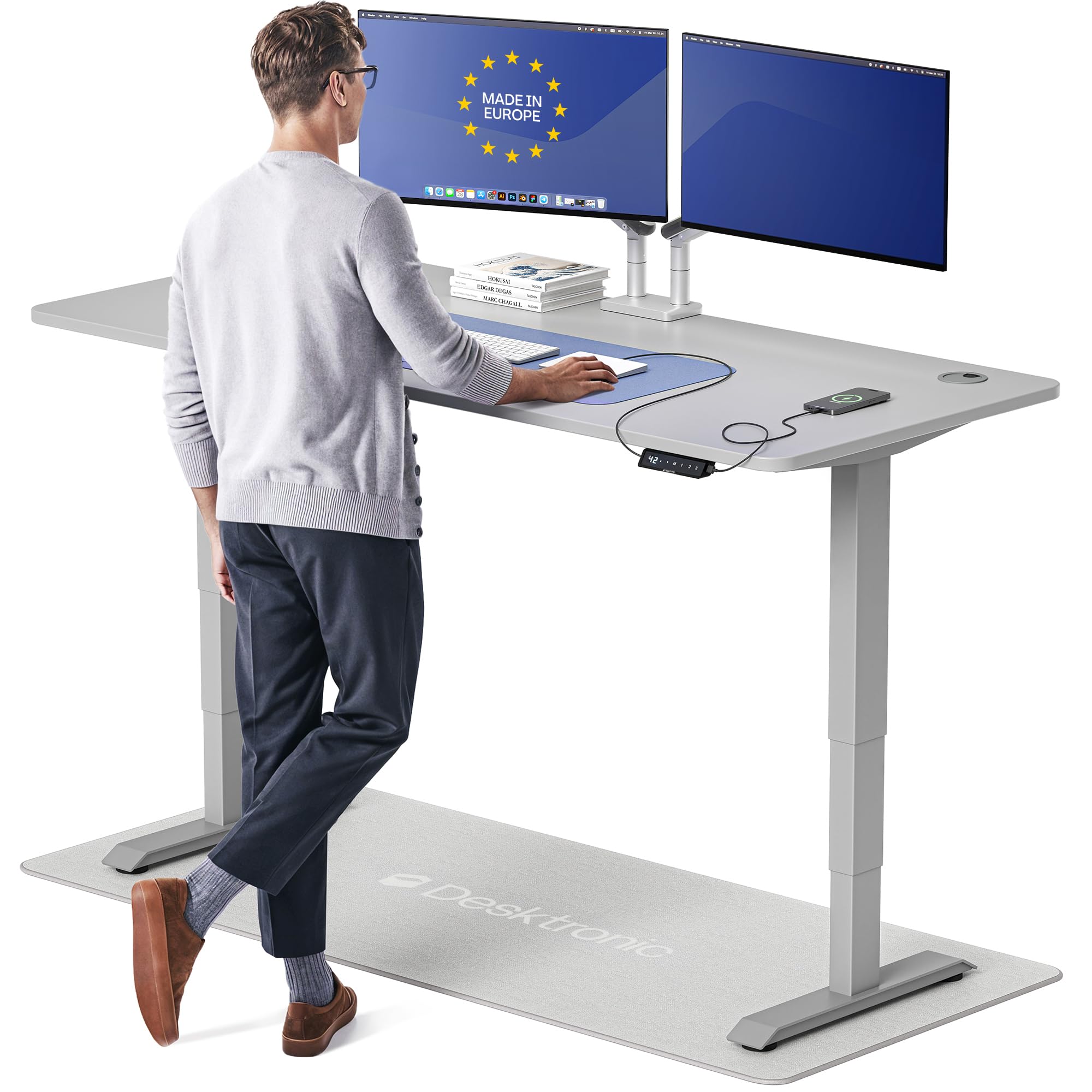 HomePro Standing Desk 70x30 — Made in Europe, Ergonomic Sit Stand Home Office Desk, Electric Height Adjustable, Dual Motor, USB & USB-C Charging, Wobble-Free, Touchscreen, 3 Memory Presets