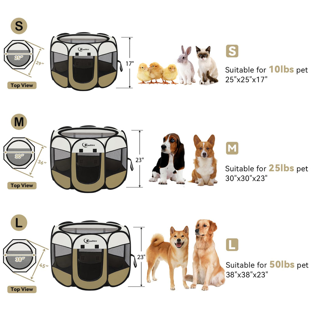 Dog Cat Playpen, Medium Puppy Pet Playpen, Dog Crate Tent Cage Indoor/Outdoor, Portable Pop Up Dogs Kennel Playpen with Carrying Case for Dogs/Cats/Rabbits Coffee