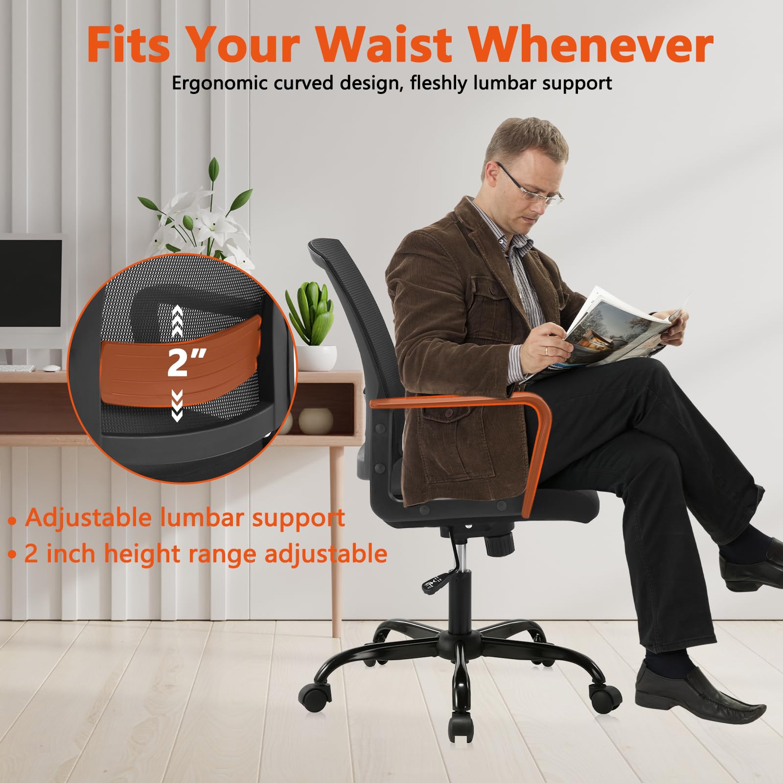 Ergonomic Rolling Mesh Desk Chair with Executive Lumbar Support and Adjustable Swivel Design for Home Office Computer Black 4 Pack
