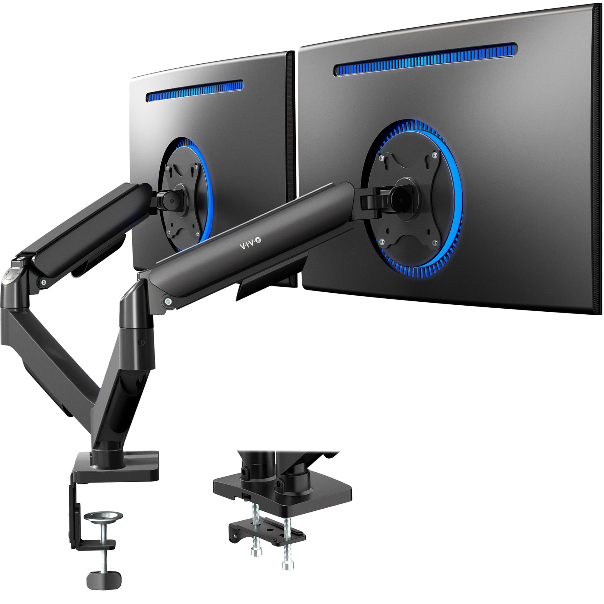 Dual Monitor up to 32 inches and 19.8 lbs per Screen, Pneumatic Arm Desk Mount, Articulating Counterbalance, VESA Stand, Classic, STAND-V002O