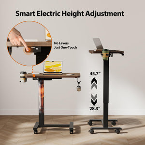 Electric Standing Desk, 26 x 16 Inches Height Adjustable Desk, Sit Stand up for Work Office Home, Ergonomic Rising Computer Table with with Wheels, Dark Walnut