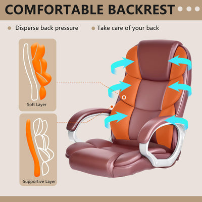 Office Chair Computer High Back Adjustable Ergonomic Desk Chair Executive PU Leather Swivel Task Chair with Armrests Lumbar Support (Dark Brown)