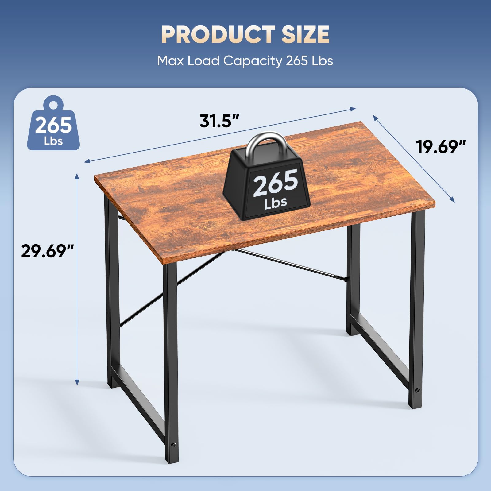 31 Inch Small Computer Desk for Home Office, Modern Study Writing Gaming Work Table Simple Style for Bedroom with X-Shaped ReInchforcement, Rustic Brown