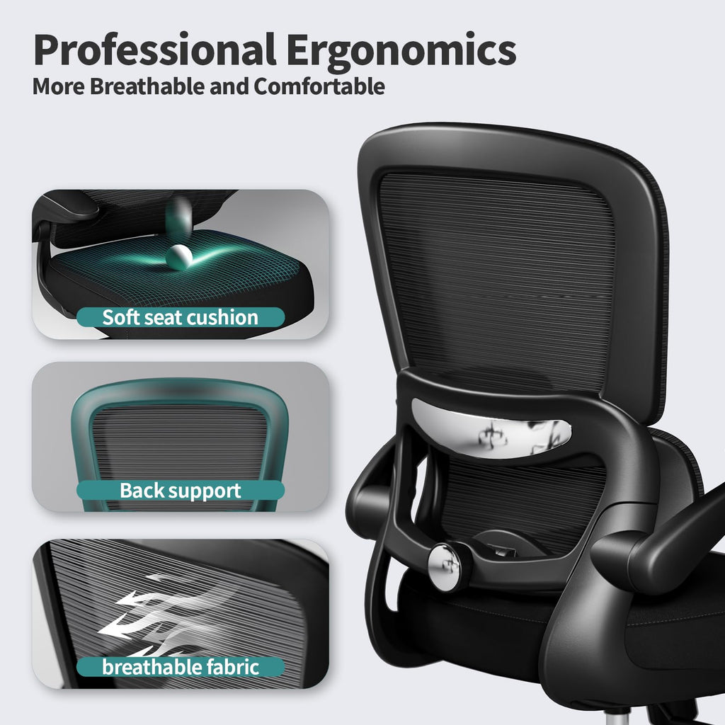 Black Pack of 4, Office Chair - Ergonomic Desk Chair with Adjustable Lumbar Support, Mesh Computer Chair, Executive Chairs for Home Office Comfortable Lumbar Support