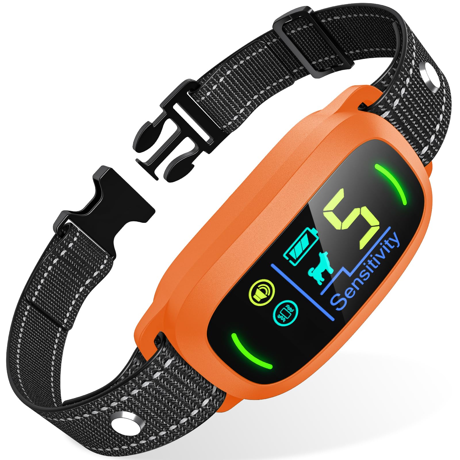 Dog Bark Collar for Large Medium Small Dogs, Rechargeable Smart Bark Collar, Anti Barking Training Collar with 5 Adjustable Sensitivity Beep Vibration (Orange)