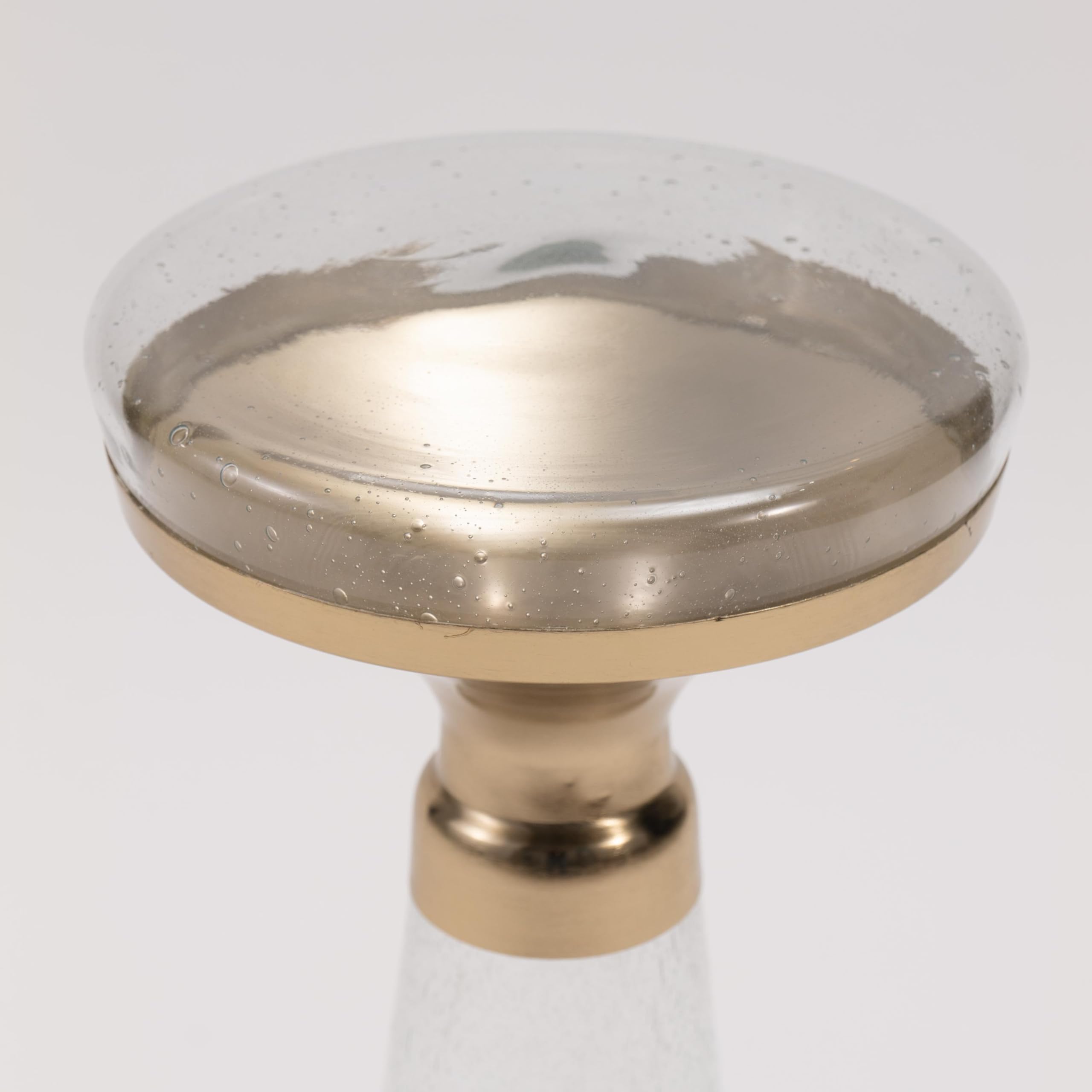 Modern Decorative Round Drink Table with Glass Base and Top with Gold Metal Accent, Martini, Gold Pedestal Table, Tall Side Table, Small Space end Table, for Living Room & Bedroom, Clear,Assembled