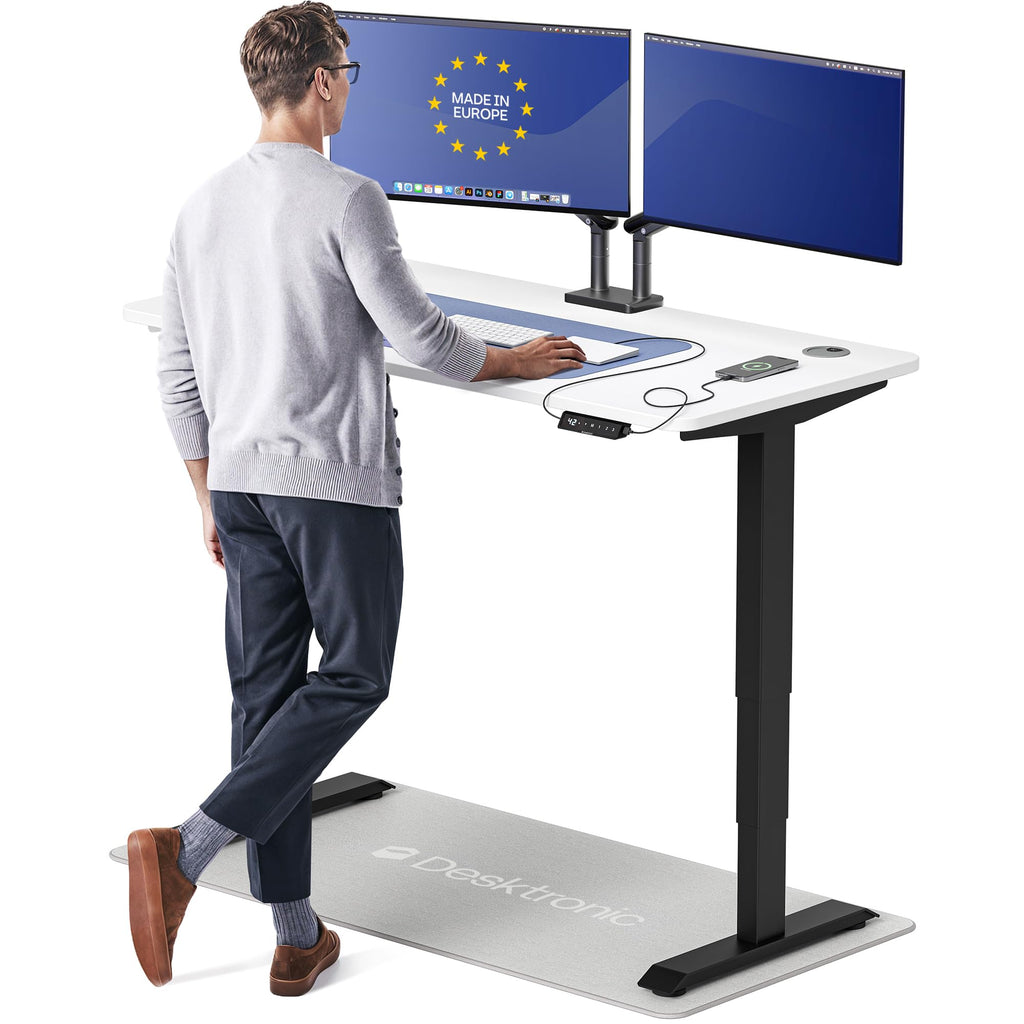 HomePro Standing Desk 54x28 — Made in Europe, Ergonomic Sit Stand Home Office Desk, Electric Height Adjustable, Dual Motor, USB & USB-C Charging, Wobble-Free, Touchscreen, 3 Memory Presets