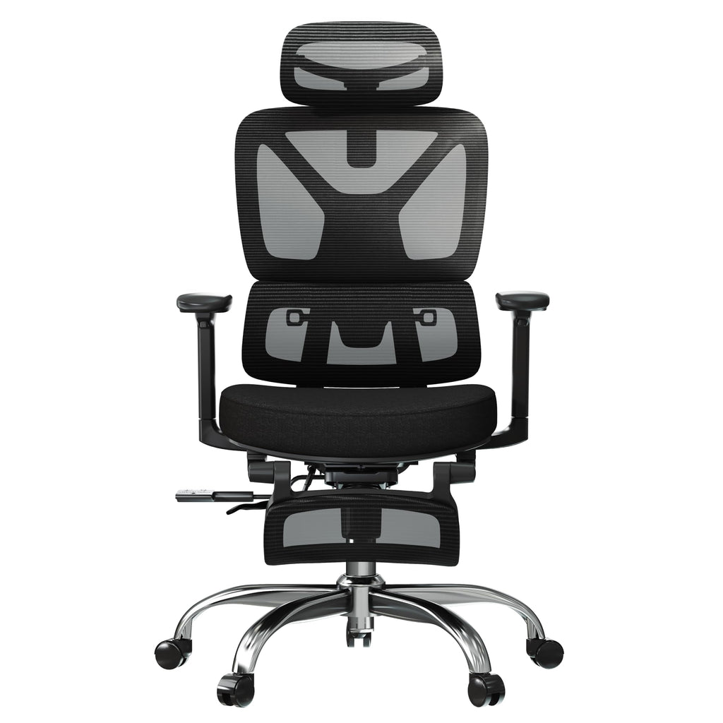 Ergonomic Office Chair High Back Computer Chairs Desk Chair with 2D Lumbar Support/Footrest/3D Headrest/Heavy Duty Metal Base, Comfortable Foam Seat Cushion, ErgoChair Ultra, Black