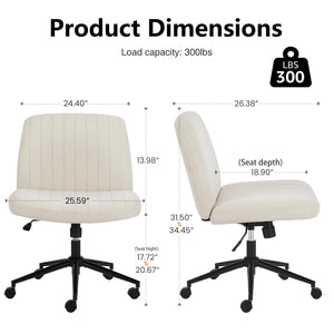 Criss Cross Chair with Wheels Wide Cross Legged Office Desk Vanity Chair Comfy Fabric Armless Adjustable Swivel for Home Computer Task Fabric Beige